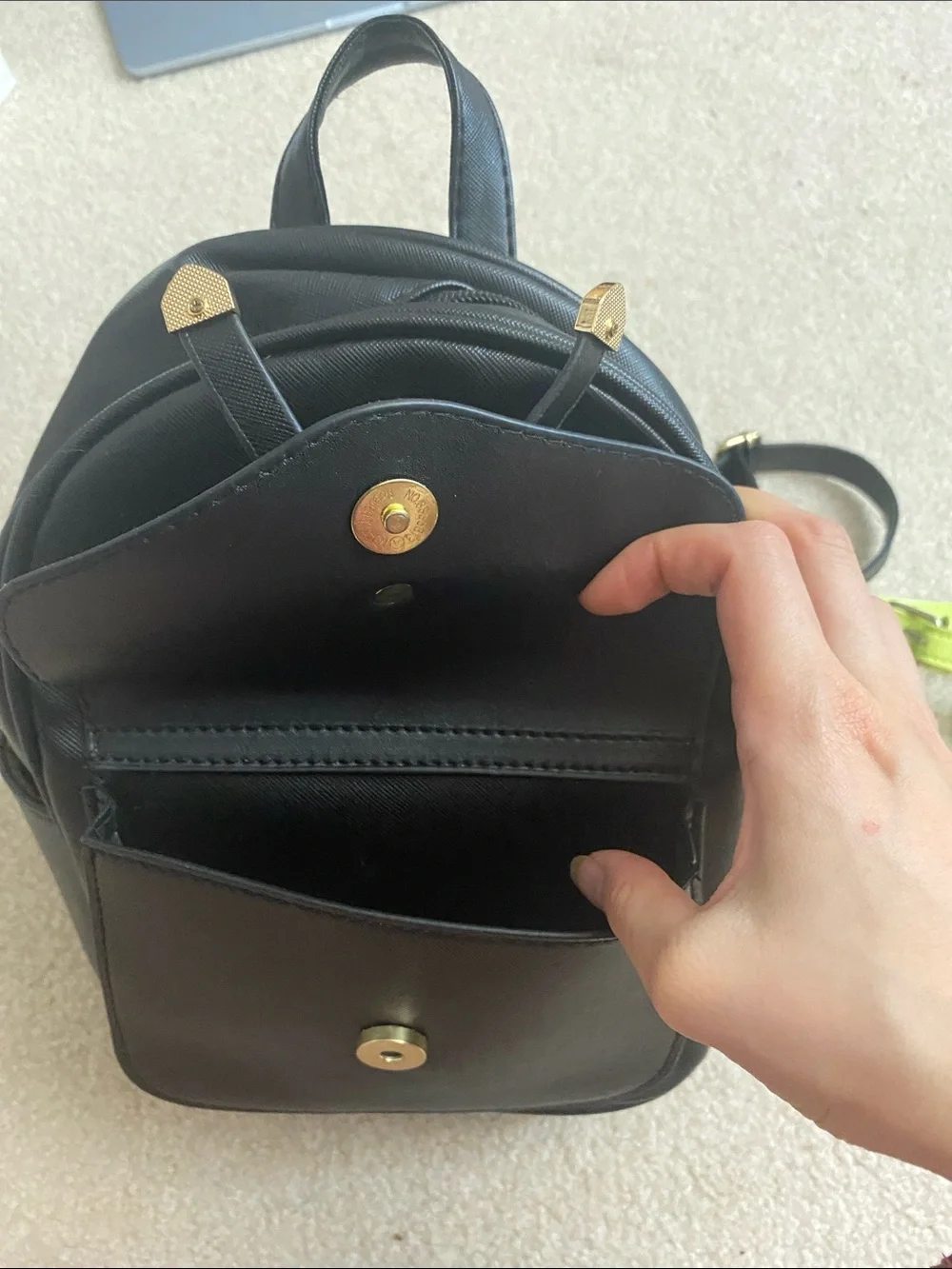 Multiples Black Mini Backpack with Bow and Gold Hardware